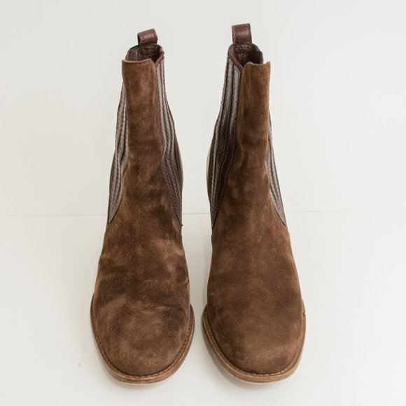 UGG Brown Suede Heeled Boots with Sherpa Lining - Picture 4 of 8
